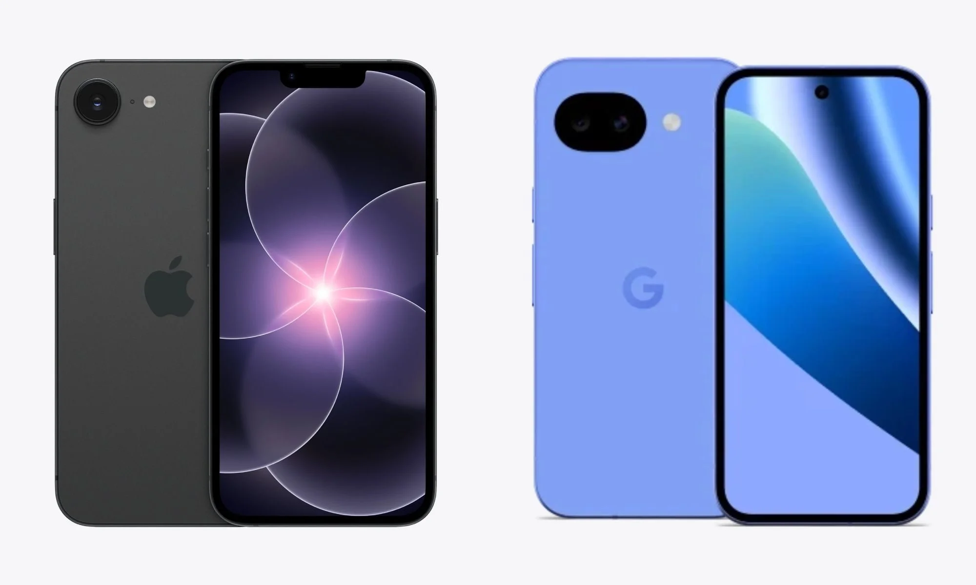 iPhone 17e and Pixel 10a on white background.