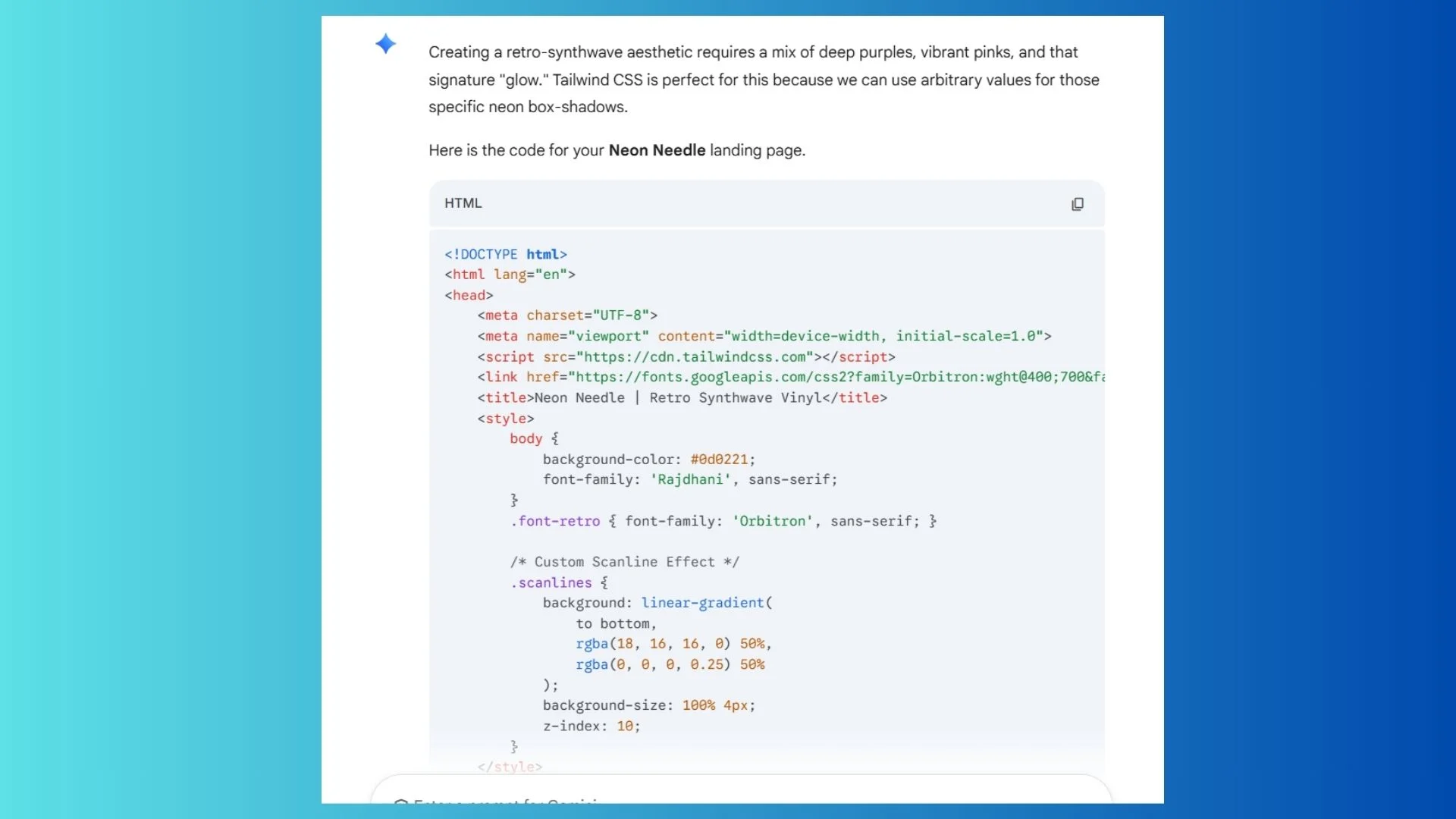 screenshot of gemini code