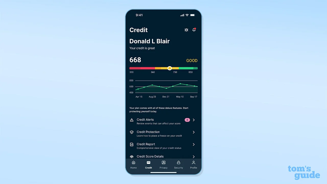 ExpressVPN Identity Defender Credit Monitoring displayed on iPhone