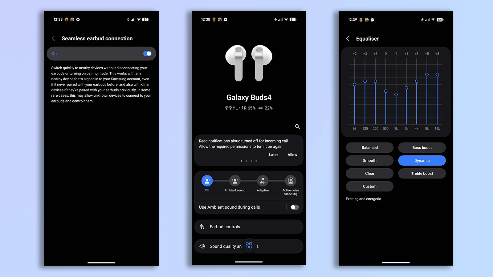 three screenshots from the samsung wearables app showing customization on android phones