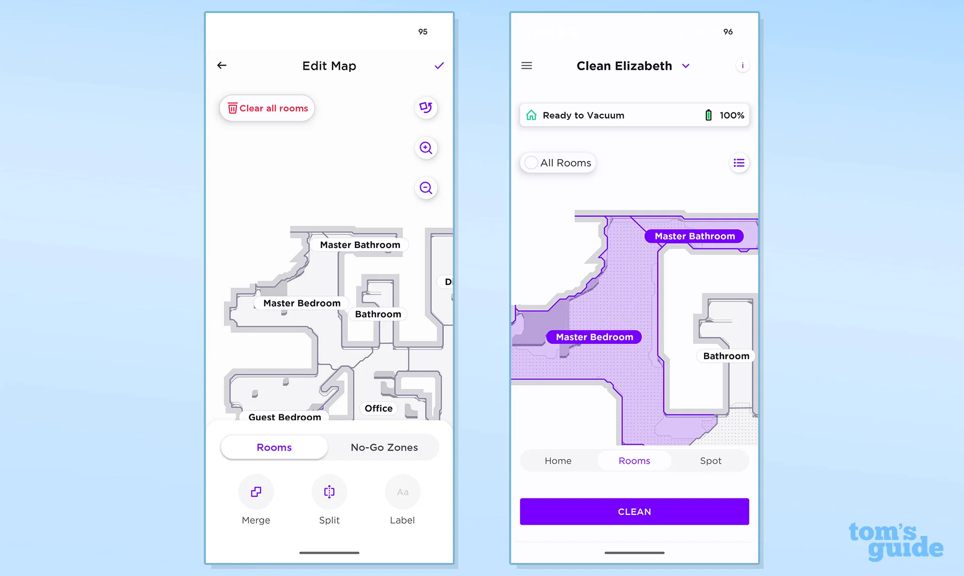 Screenshots of the Shark UV Reveal PowerDetect Robot Vacuum app