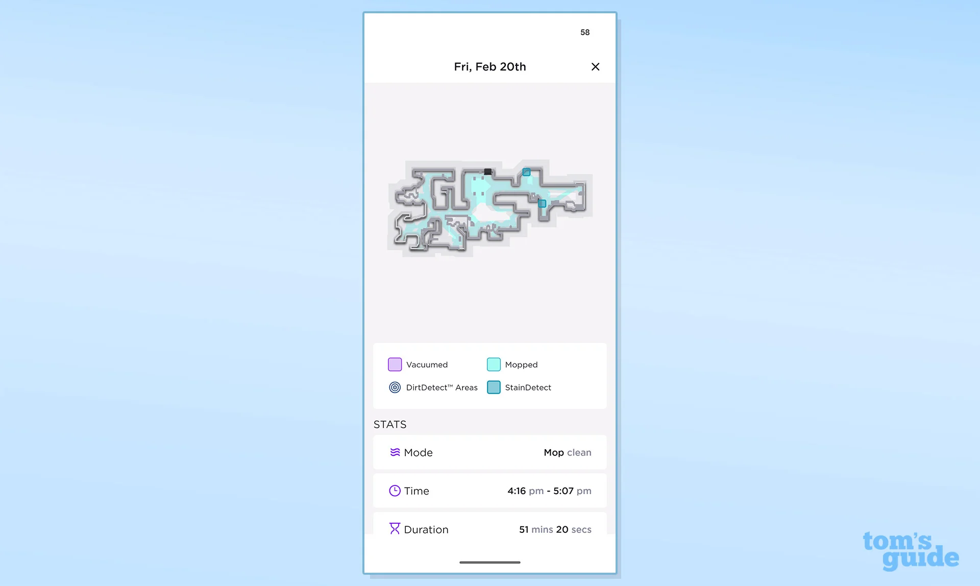 Screenshot of the Shark UV Reveal PowerDetect Robot Vacuum app
